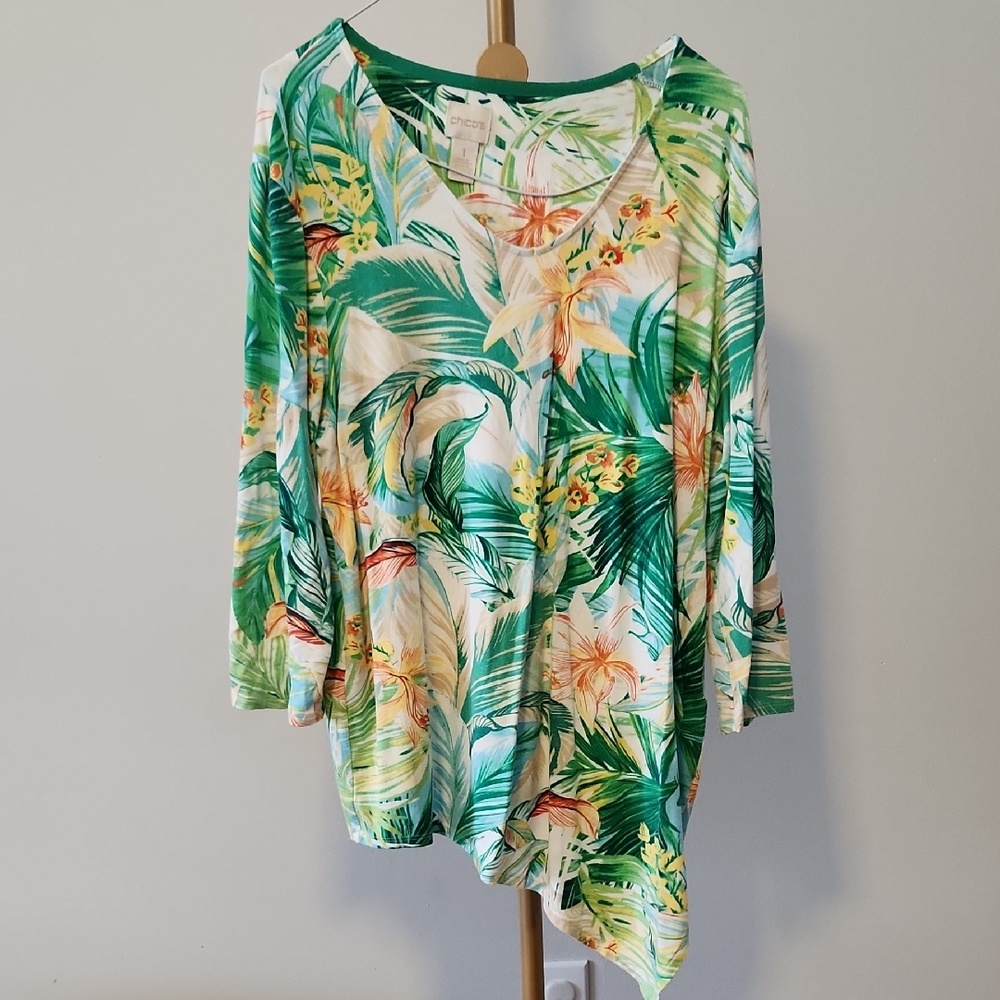 Chico's Green and Orange Floral Blouse